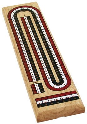 A cribbage board for up to three players